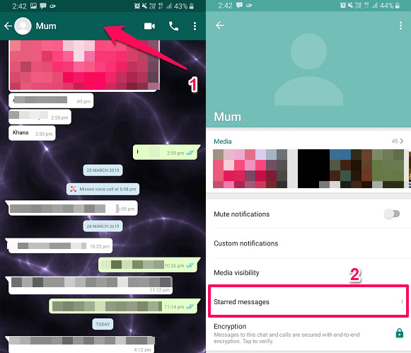 se stjernemerkede meldinger til bestemte kontakter i WhatsApp