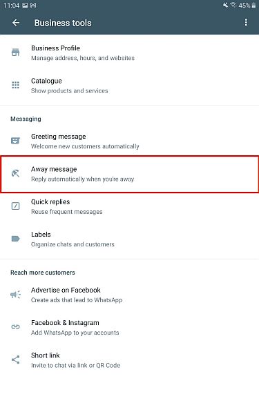 Whatsapp 业务工具屏幕