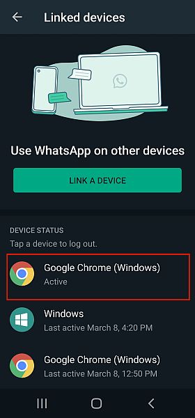 Elenco dei dispositivi collegati in whatsapp