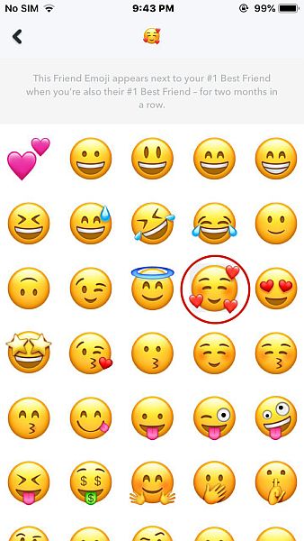 Snapchat for iPhone 中的表情符號列表