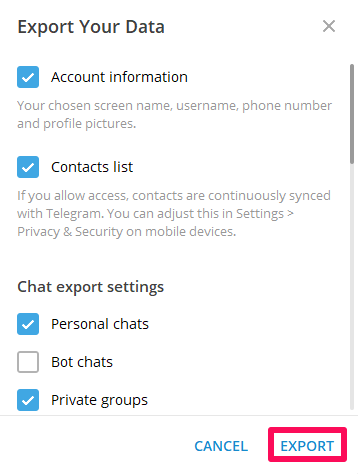 salva le chat di Telegram su PC Windows o Mac