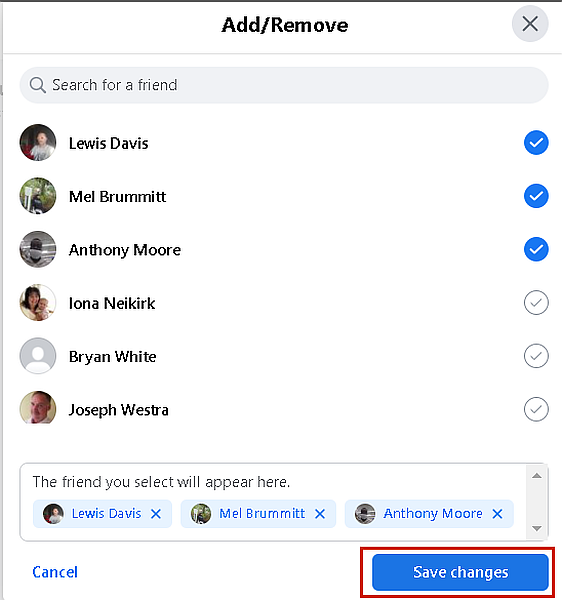 为自定义好友列表选择 Facebook 个人资料