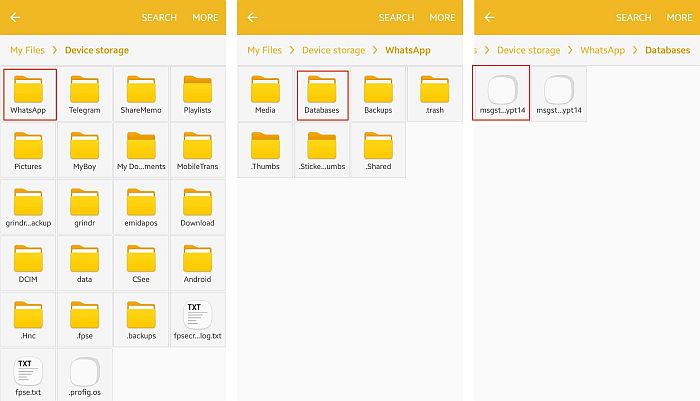 ローカルのwhatsappフォルダーからバックアップファイルを選択する