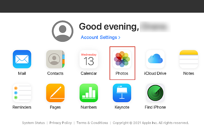 Hlavní panel iCloud