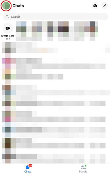 Facebook-Messenger-App und die Profilmenü-Schaltfläche