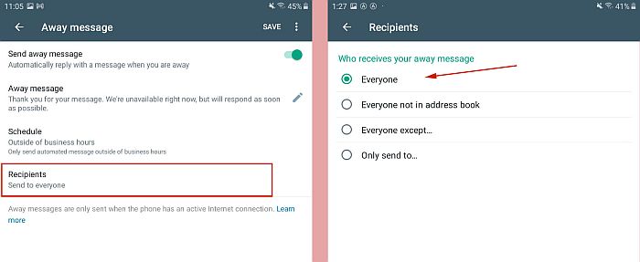 在 whatsapp 业务中选择离开消息的收件人
