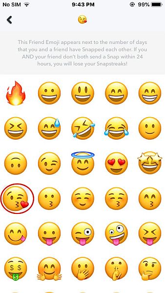 Список смайликов Snapchat для iPhone