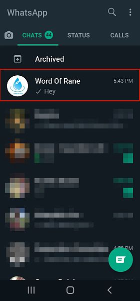 Výběr chatu Whatsapp