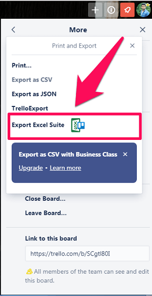 az excel csomag exportálása opció kiválasztásával