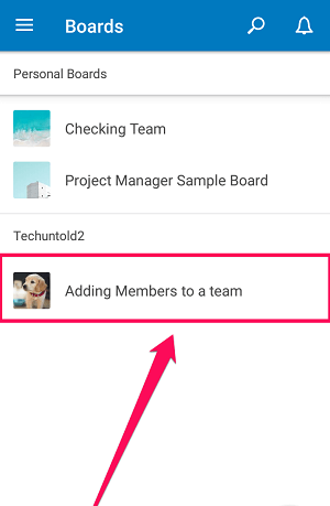 seleccionando el tablero en la aplicación trello