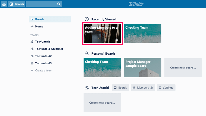 az exportálandó trello tábla kiválasztása