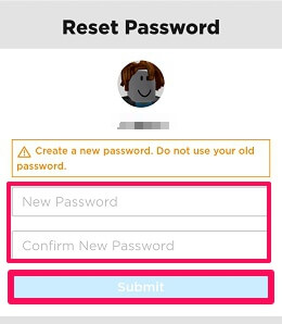 robloxアカウントの新しいパスワードを設定します