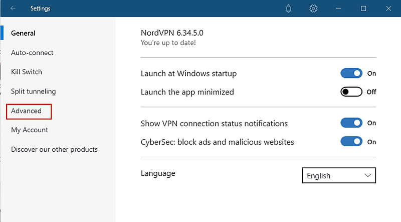 NordVPN-indstillinger