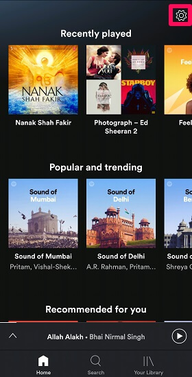 Opção de configurações do Spotify