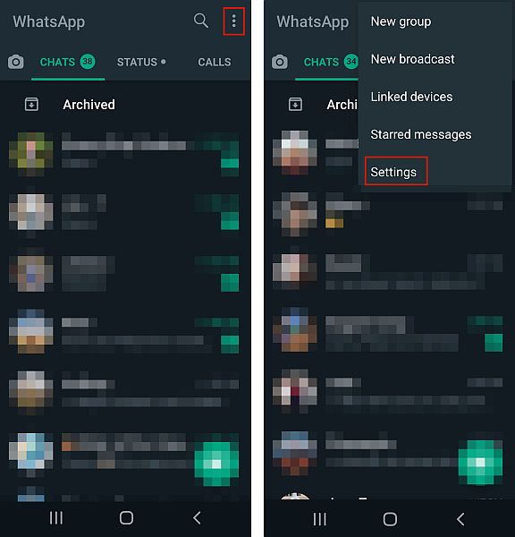 Accesso alle impostazioni di whatsapp