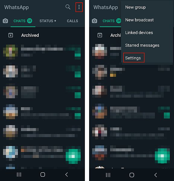 الوصول إلى إعدادات whatsapp