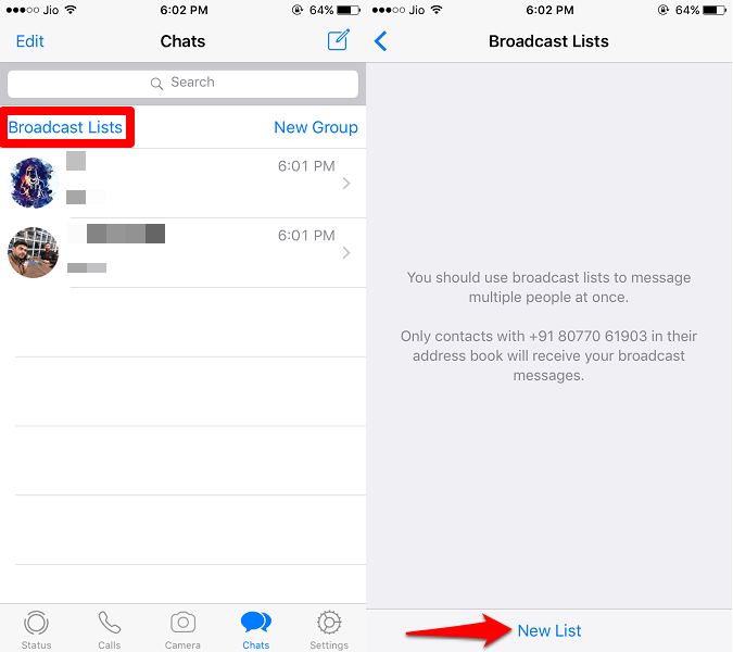 iPhoneでブロードキャストリストを設定する