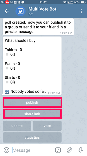partager un sondage sur Telegram