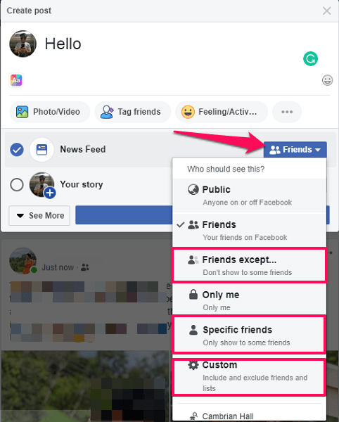 مشاركة المنشورات مع الأصدقاء المختارين على Facebook
