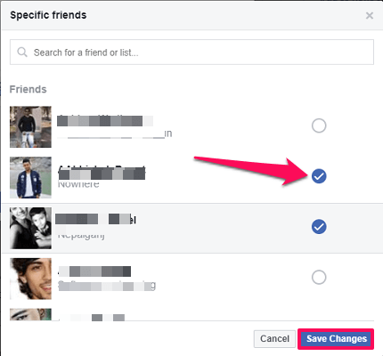مشاركة منشور على Facebook مع أصدقاء محددين