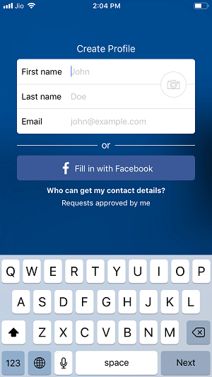 registrační stránka pro Truecaller na iphone