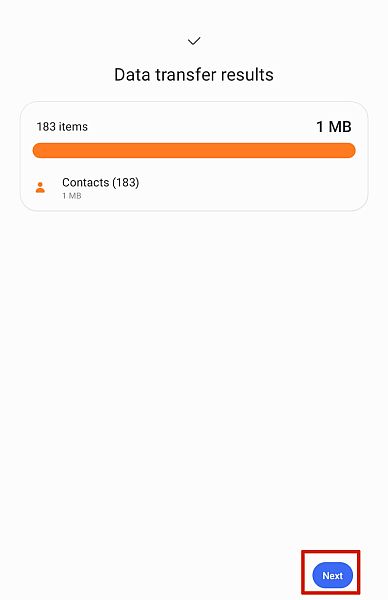 Samsung Smart Switch-dataoverførselsresultater