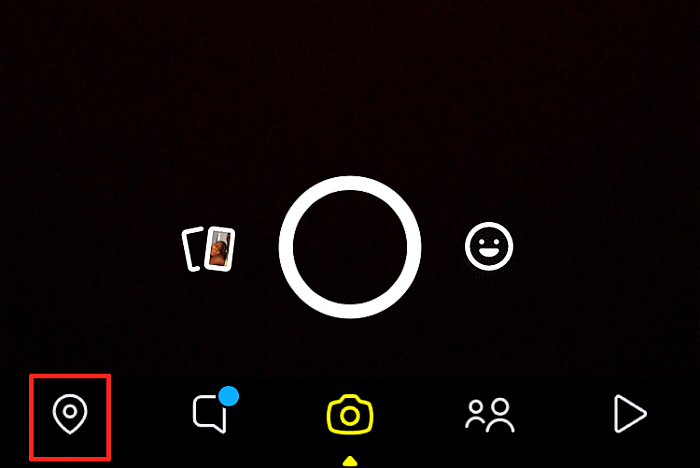 Snapchat Home med kartknappen markerad