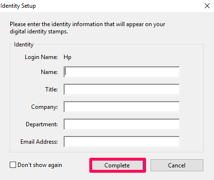 configuración de sello de identidad en adobe