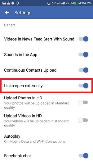 Facebook in-app browser uitschakelen - stap 3