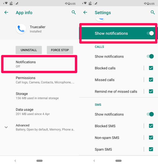 povolit oznámení Truecaller v systému Android