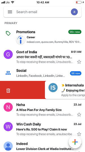 更改 Gmail ios 應用上的滑動選項