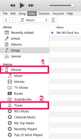 opzione toni in iTunes