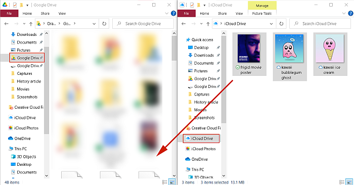 Přetahování souborů z jedné složky do druhé v systému Windows