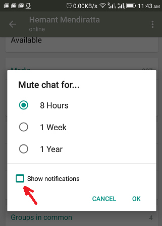 désactiver les notifications dans WhatsApp pour un contact particulier - chat