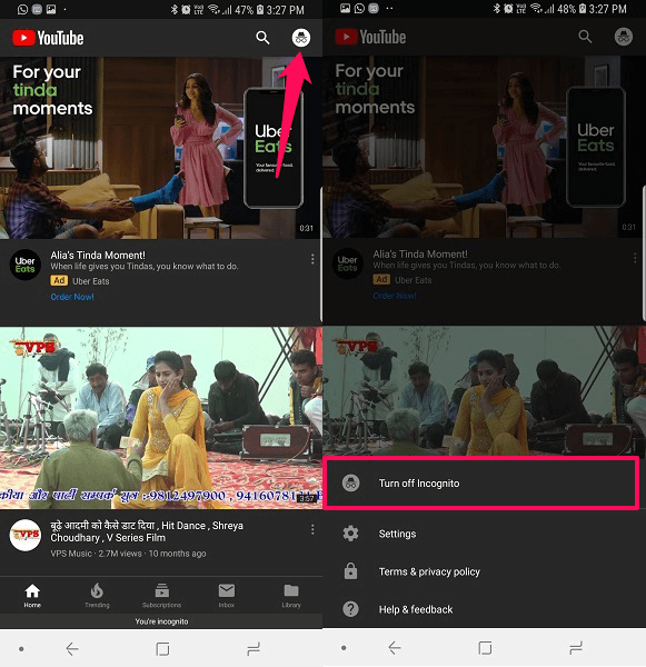 desative o modo de navegação anônima no YouTube
