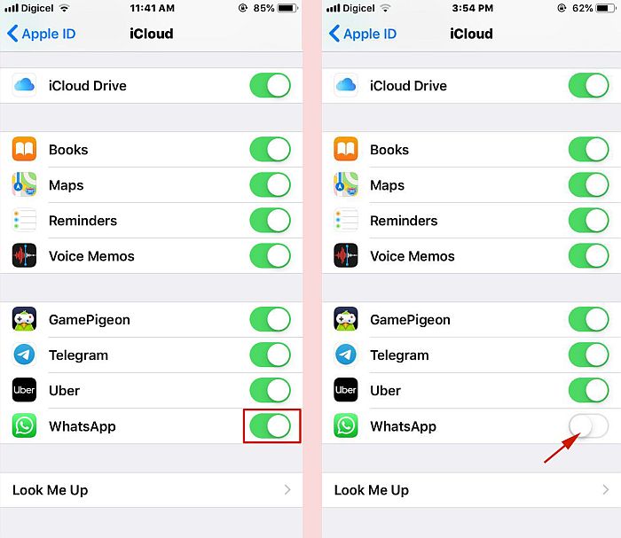 Back-up van iCloud-schijf uitschakelen voor WhatsApp