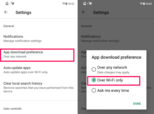 mettre à jour les applications via le wifi uniquement