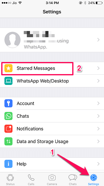 Whatsappiphoneでスター付きメッセージを表示する