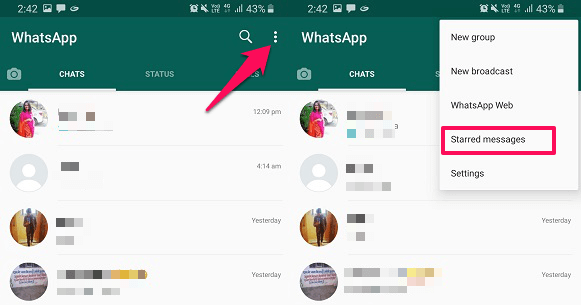 AndroidのWhatsAppでスター付きメッセージを表示する