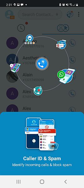 Callapp interface in samsung phone showing callapp features