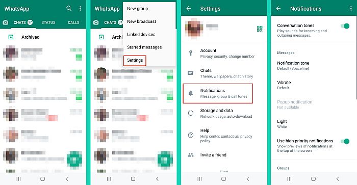 Accéder aux paramètres de notification WhatsApp