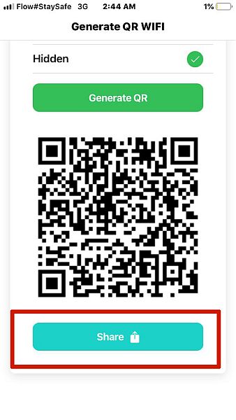 Deler Wifi QR-kode i Wifi QR Code Generator-appen