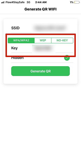 Enter-nøkkel for Wifi i Wifi QR Code Generator-appen