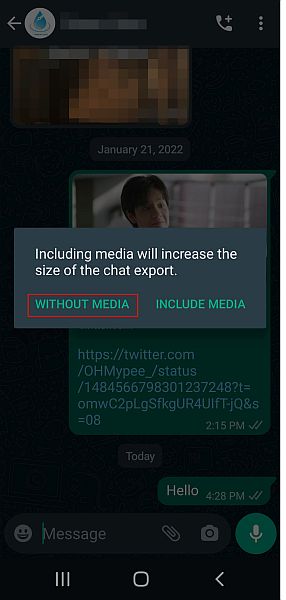 Экспорт чата WhatsApp без мультимедиа