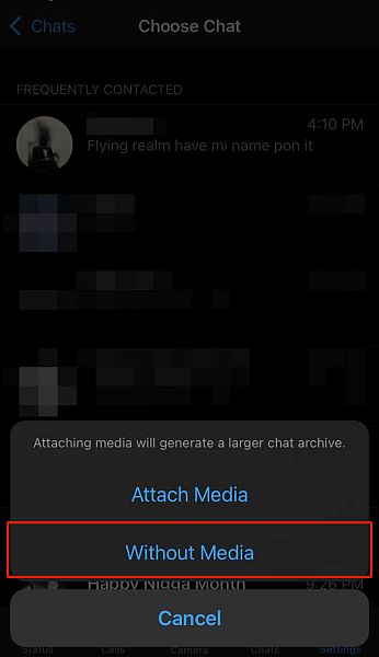 Экспорт чата WhatsApp без мультимедиа