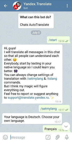 yandex. käännä hyödyllinen Telegram-botti