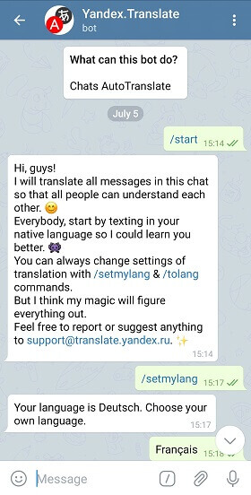 yandex. μεταφράστε χρήσιμο bot Telegram